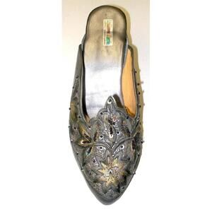 Leather Beaded Slippers GRAY size 6 only